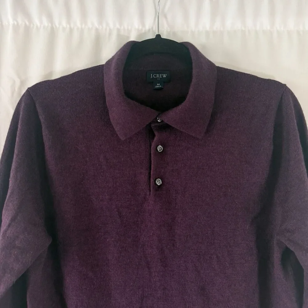 J. Crew Wool Blend Sweater Men's medium Burgundy Collared Long Sleeve Knit